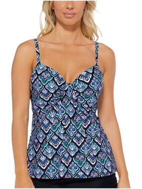 Island Escape Scorpio Blue Multicolor Print Tankini Women's Size 8 NWT